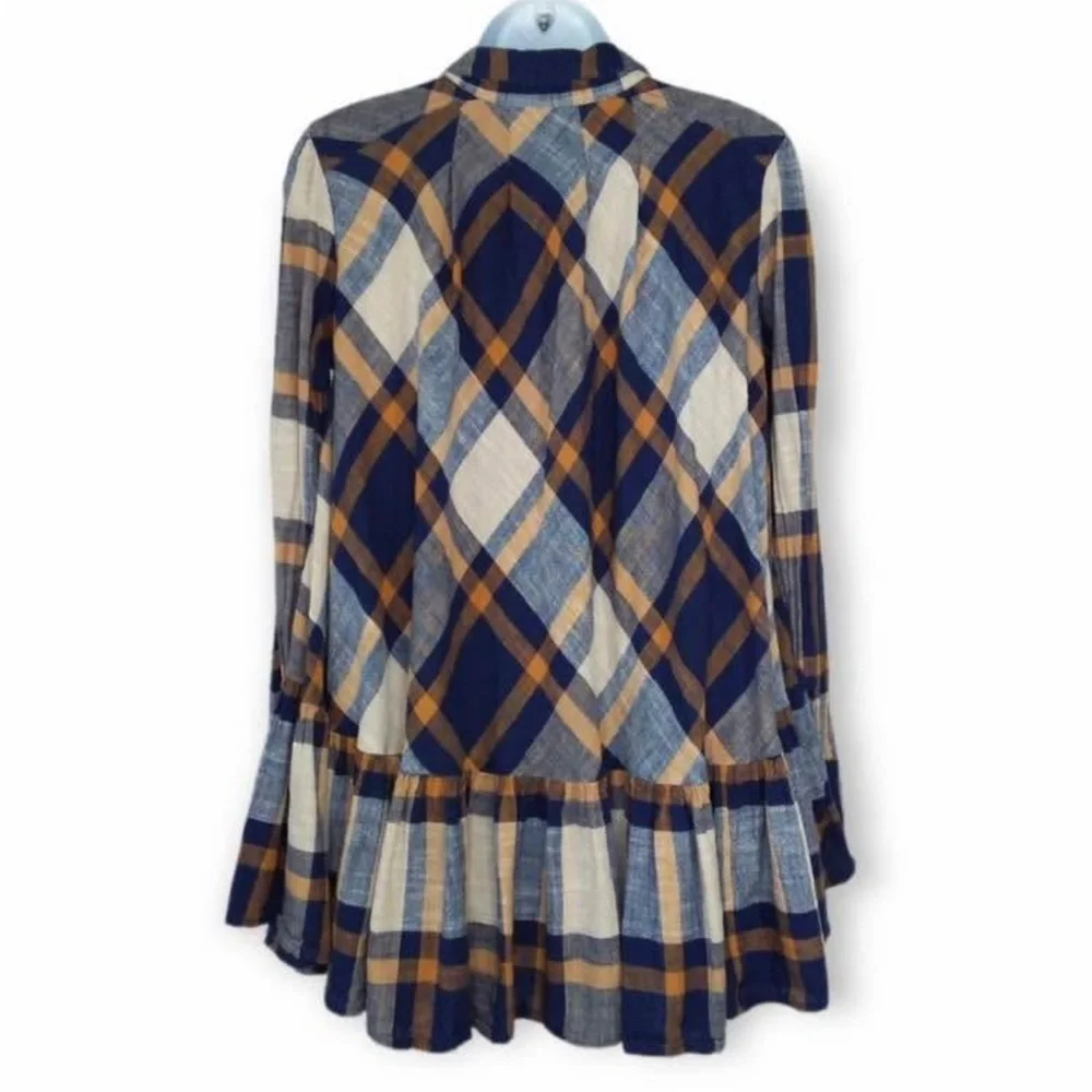Free People Preppy in Plaid Ruffle Hem Top Anthropologie M Excellent! B#1